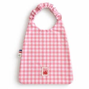 Bavoir élastique bébé Vichy rose avec étiquette Trop Chou