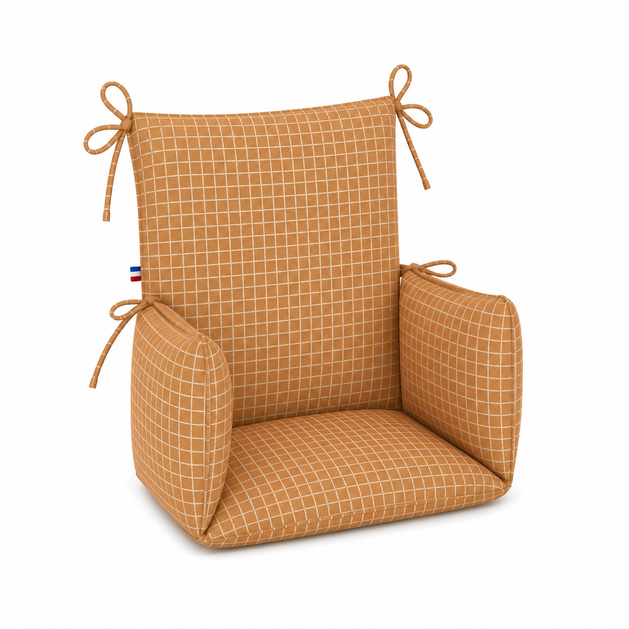 Coussin de chaise haute Cassonade 2 Coussin de chaise haute universel bébé motif Cassonade présenté de trois quarts.