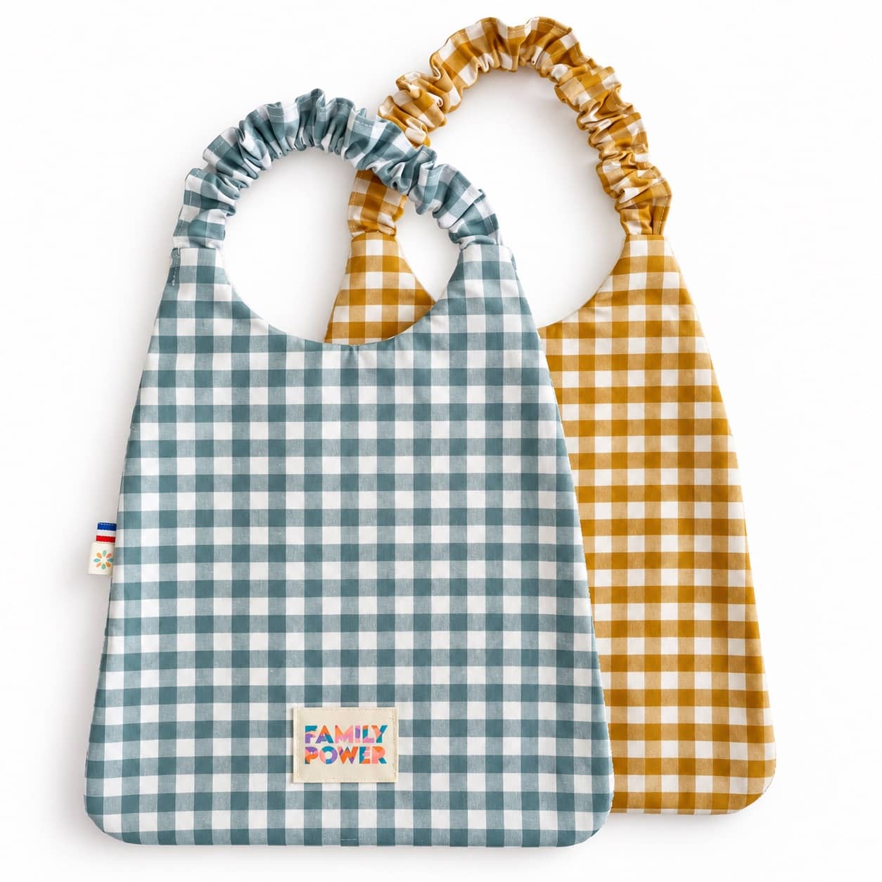 Duo de bavoirs serviettes élastiqués Vichy bleu & curry 1 Duo de bavoirs serviettes élastiqués Vichy bleu et curry Timouny