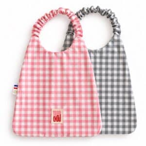 Duo de bavoirs serviettes élastiqués Vichy rose et gris Timouny