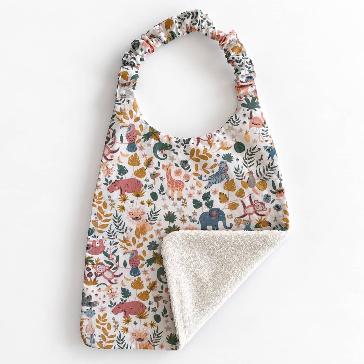 Bavoir serviette Savane 3 Bavoir élastique bébé motif Jungle avec verso en éponge de bambou