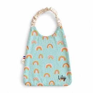 Bavoir élastiqué personnalisé bébé motif arc-en-ciel avec prénom Lily