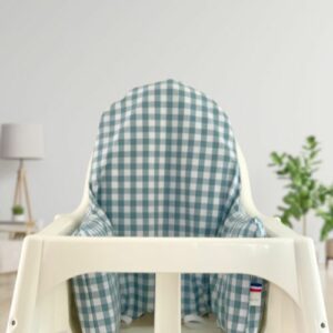 Housse Vichy bleu pour chaise haute Ikea Antilop