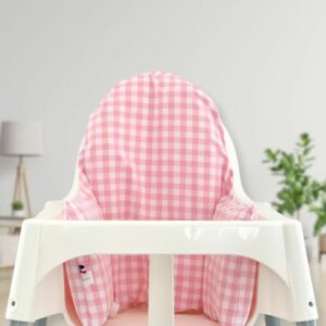 coussin pour chaise haute Antilop de chez Ikea motif vichy rose
