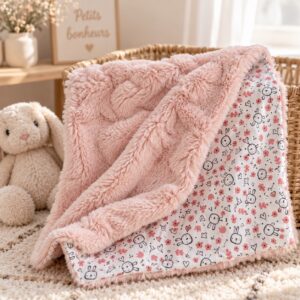 Couvertures bébé 5 Pink Sherpa Baby Blanket with Bunny Design in a Baby's Room