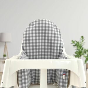 Housse pour chaise haute Ikea motif Vichy gris