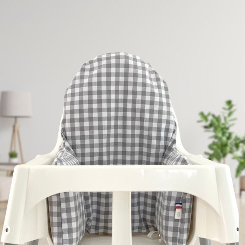 Housse pour chaise haute IKEA – Motif Vichy Gris 1 Housse pour chaise haute Ikea motif Vichy gris