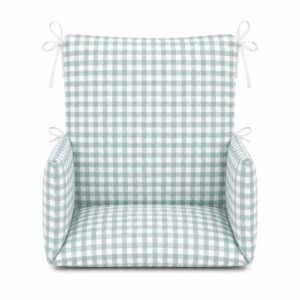 Coussin universel pour chaise haute 8 Coussin de chaise haute universel bébé Vichy Vert d'eau Timouny présenté de face sur fond blanc.