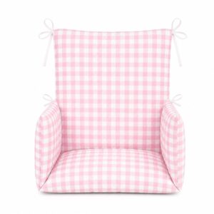Coussin universel pour chaise haute 9 Coussin de chaise haute universel bébé Vichy Rose Timouny présenté de face sur fond blanc.