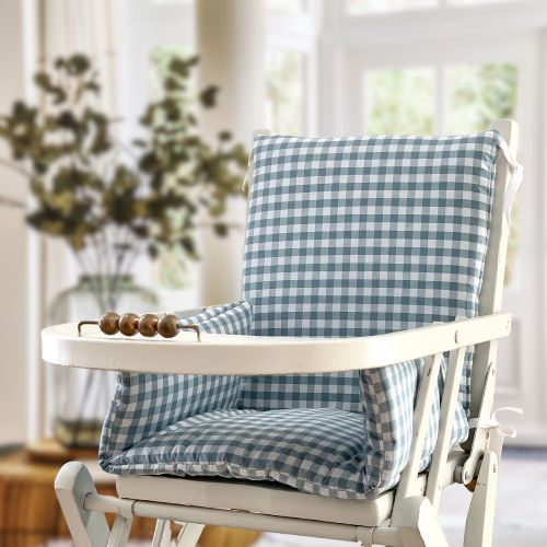 Coussin de chaise haute Vichy bleu pétrole 2 Coussin de chaise haute Vichy bleu pétrole - fabrication française