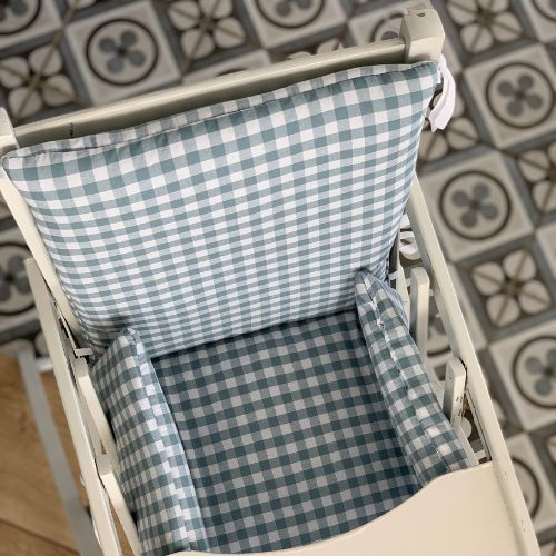 Coussin de chaise haute Vichy bleu pétrole 3 Coussin de chaise haute Vichy bleu pétrole