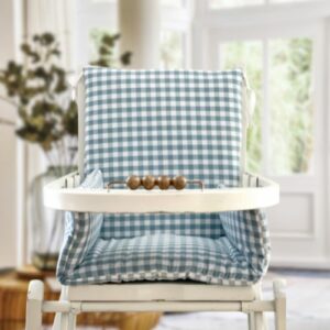 Coussin de chaise haute Vichy bleu pétrole