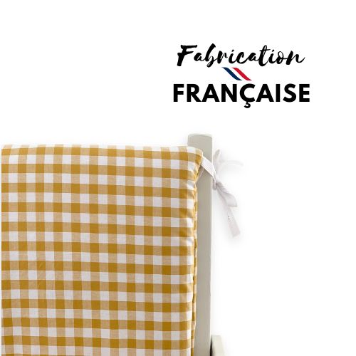 Coussin de chaise haute Vichy curry - fabrication française 4 Coussin pour chaise haute Vichy fabriqué en France - couleur curry