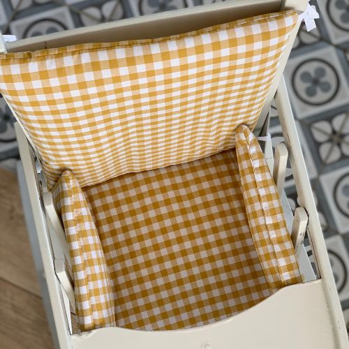 Coussin de chaise haute Vichy curry - fabrication française 3 Coussin universel pour chaise haute Vichy Curry