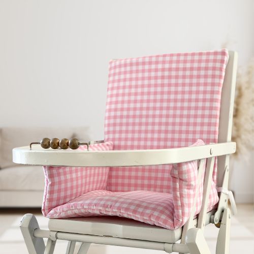 Coussin de chaise haute Vichy rose - confort et charme rétro 2 coussin de chaise haute vichy rose fabriqué en France