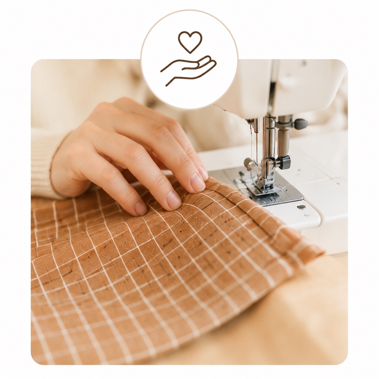 Confection artisanale d'un coussin de chaise haute Timouny dans un atelier engagé favorisant l'inclusion des personnes en situation de handicap.