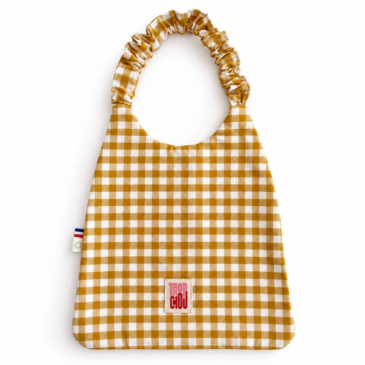 Bavoir serviette Curry 1 Bavoir élastique bébé Vichy curry avec étiquette Trop Chou