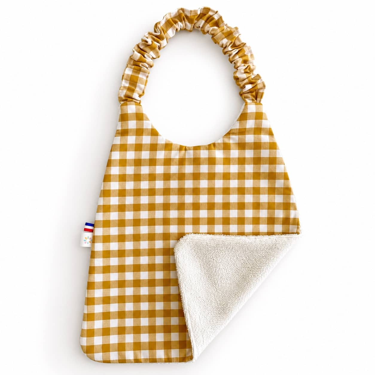 Bavoir serviette Curry 3 Bavoir serviette élastique Vichy moutarde avec face éponge absorbante – Timouny