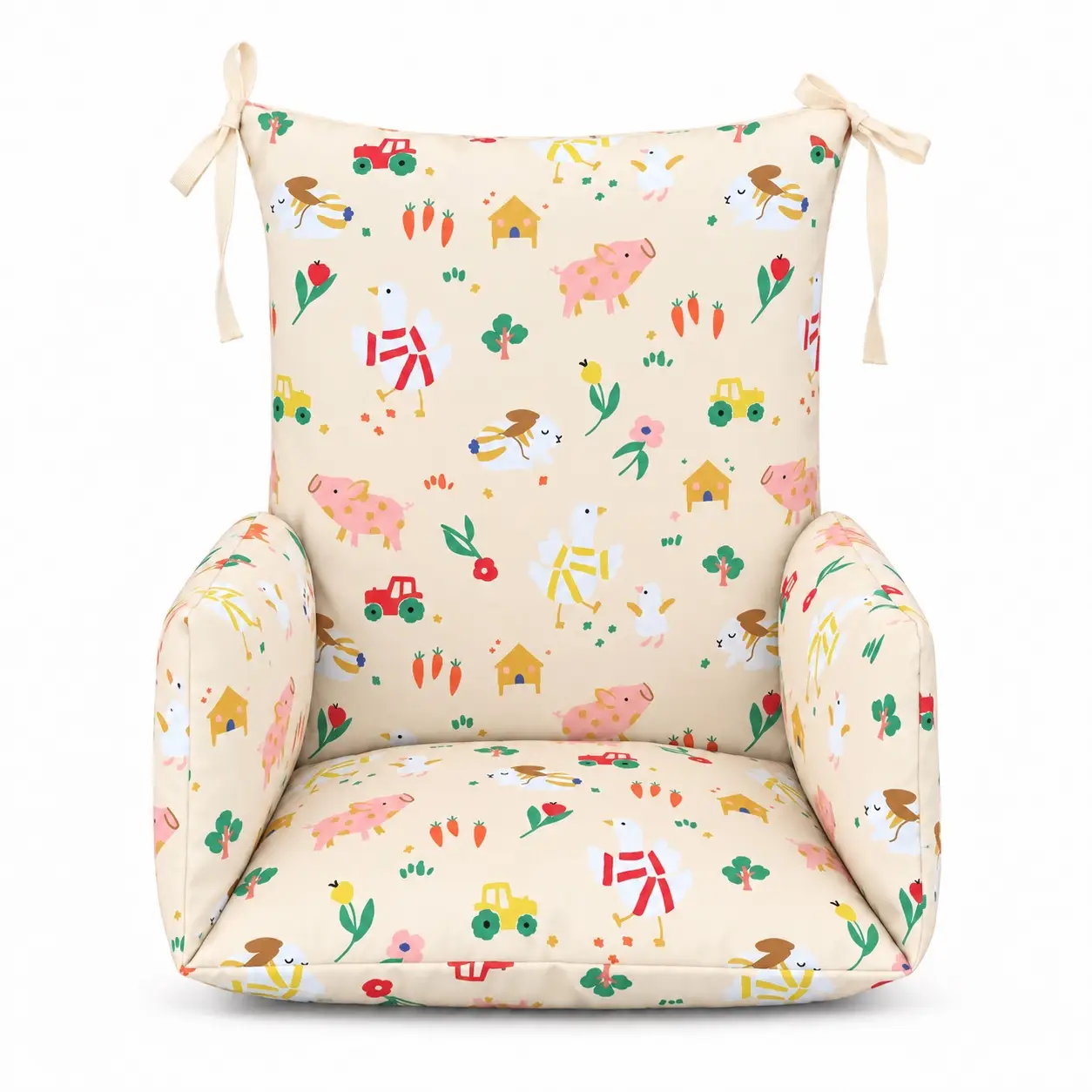Coussin de chaise haute universel Animaux de la ferme 1 Coussin de chaise haute universel imperméable à motif animaux de la ferme, vue de face